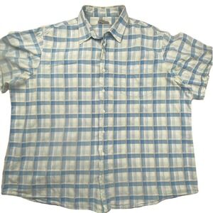 Woolworths Mens XXXL Blue Plaid Cotton Linen Short‎ Sleeve Button Up Shirt 0366